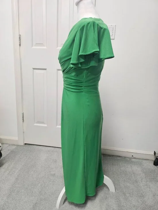Green A-line Midi Dress with Flounce Sleeves - Picture 5 of 6